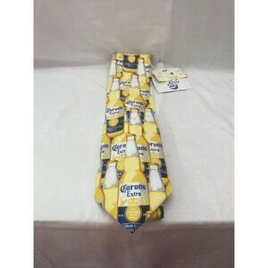 NWT Men's Corona Extra Beer Bottles  Yellow Blue & White Tie 100% Polyester